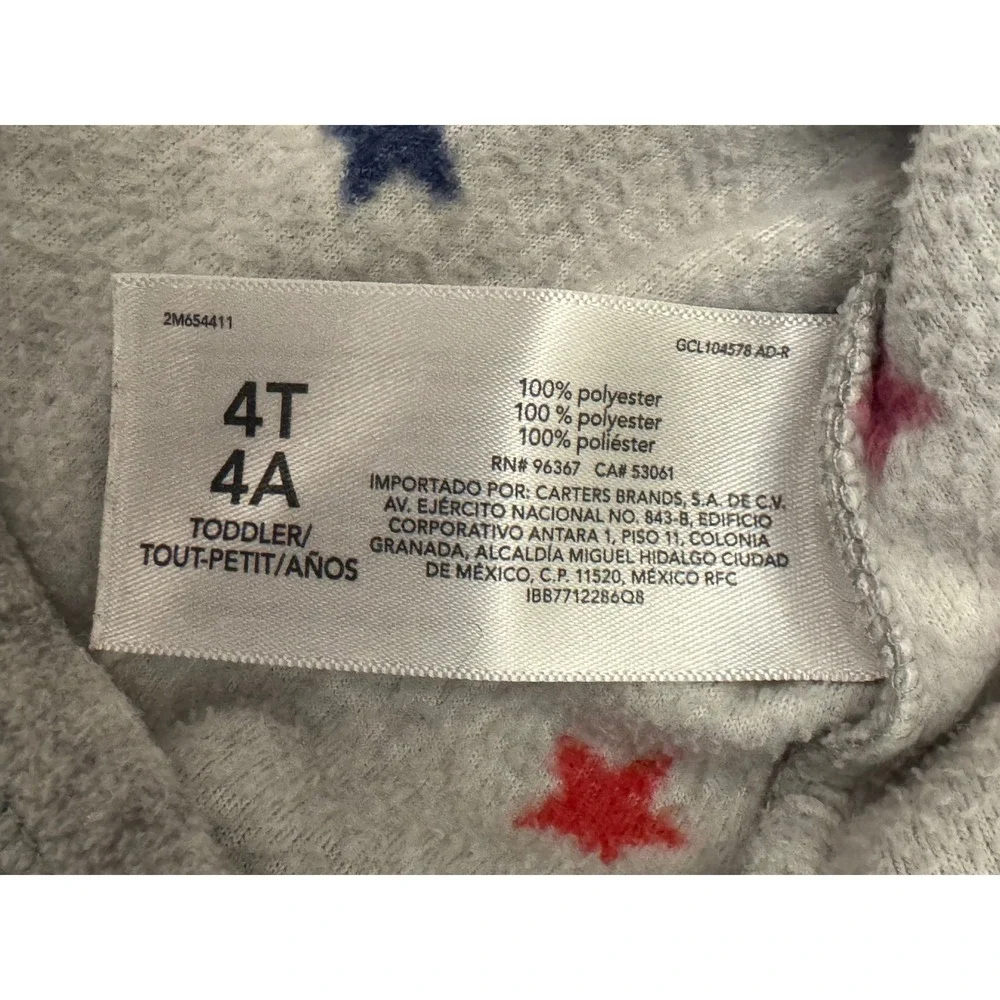 OshKosh Bgosh Toddler Girl 4T Fleece‎ Quarter Zip Pullover Gray Star Print